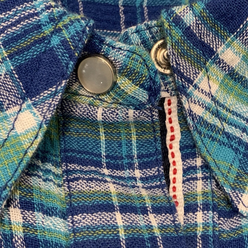 Sundance Cotton Blue Plaid Pearl Button Up Coastal Weekend Western Shirt Medium